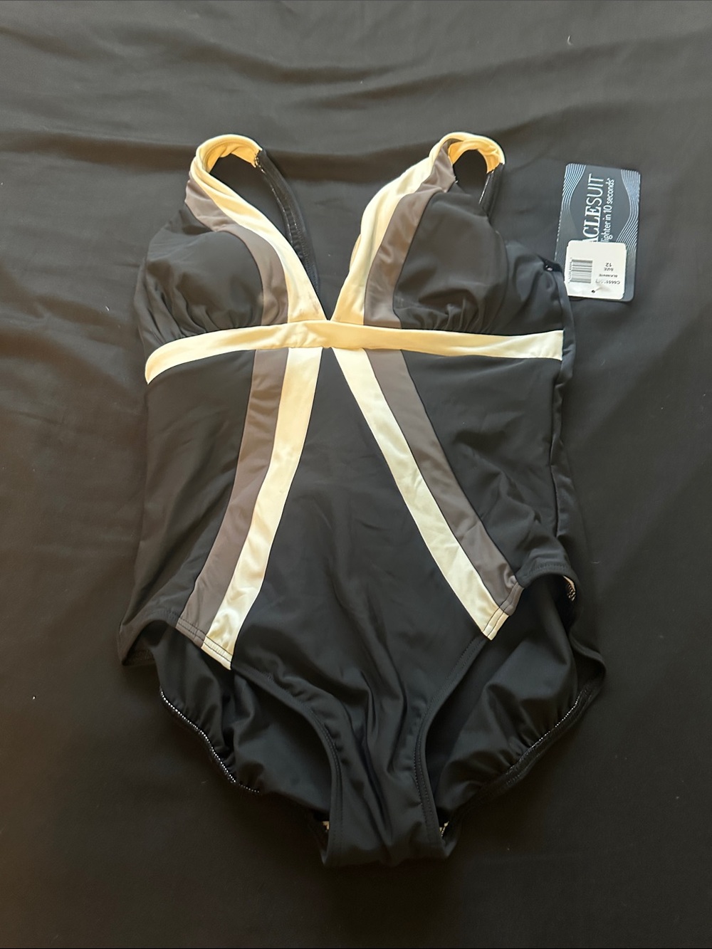 Miraclesuit Girls' Black One-Piece Swimsuit with Cream and Gray Accents